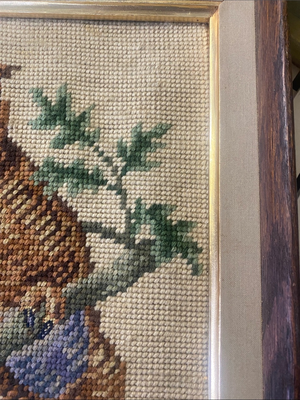 Vintage Framed Needlepoint Great Horned Owl - Picture 5 of 7